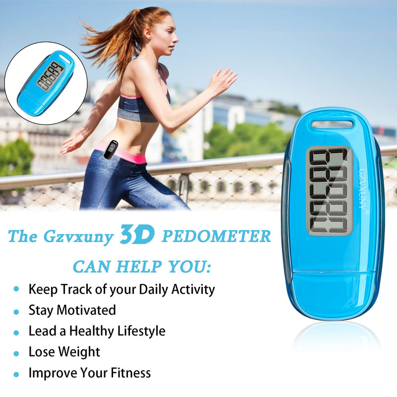 3D Pedometer Clip On, Simple Walking Step Counter with Backlight, USB Rechargeable Accurate Step Counter, Daily Target Monitor, Exercise Time (Blue) - BeesActive Australia