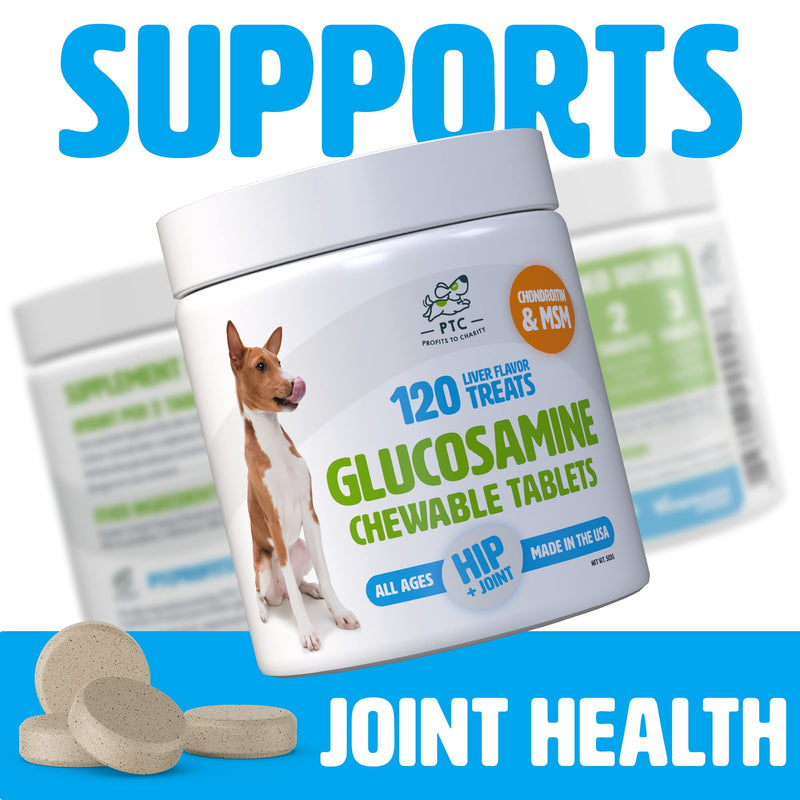 Glucosamine for Dogs with Chondroitin and MSM - Hip and Joint Supplement for Dog Mobility Support and Arthritis Pain Relief by PTC - Profits to Charity 120 Count (Pack of 1) - BeesActive Australia