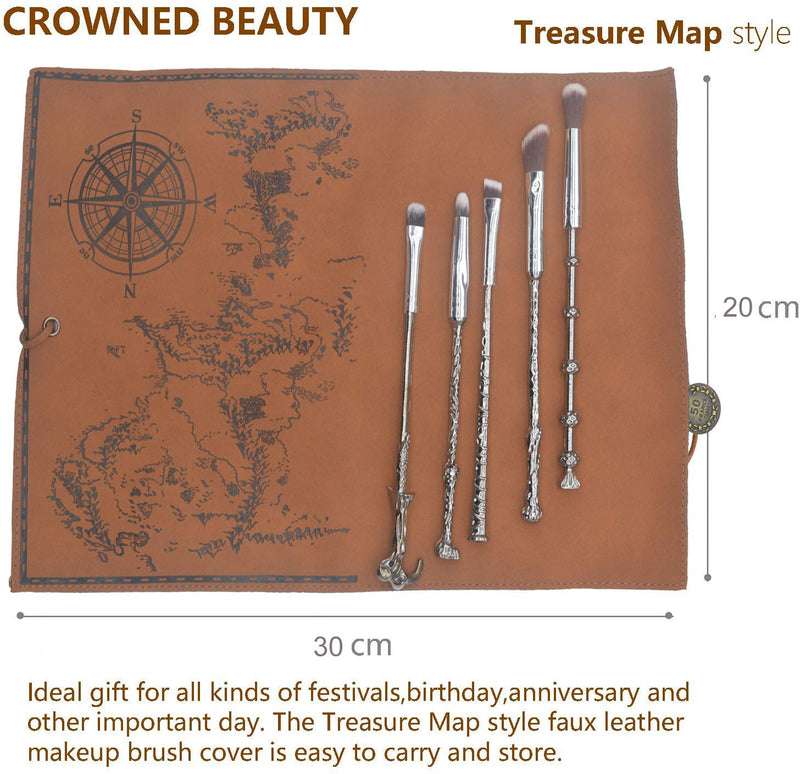 Wizard Wand Makeup Brush Set,Wizardry And Witchcraft Eyeshadow Brushes With Faux Leather Makeup Brush Cover (Treasure Map) Christmas Gift - BeesActive Australia
