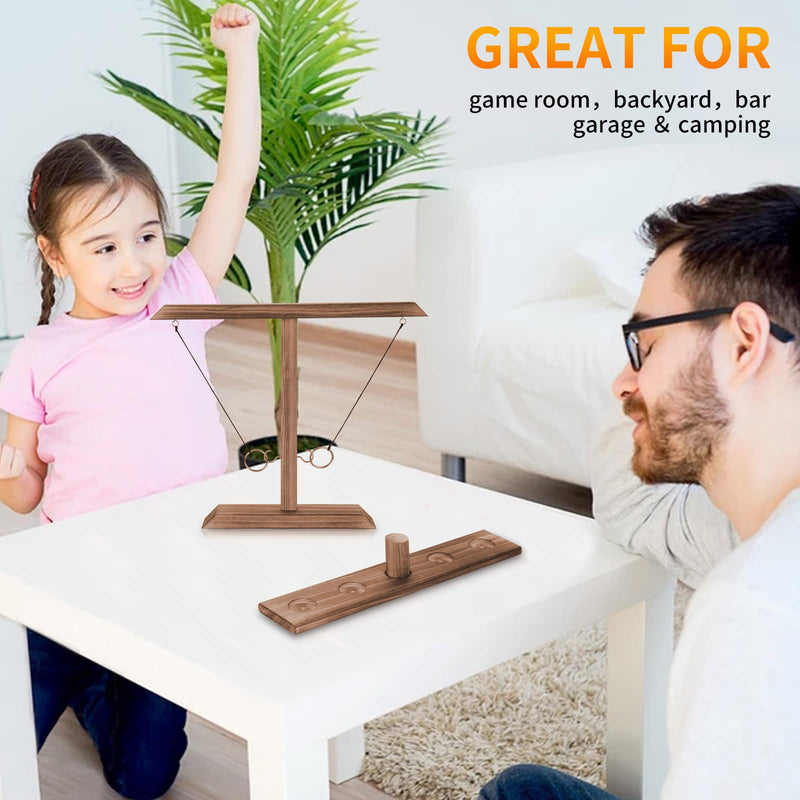 Hook and Ring Game Handmade Wooden Toss Game Screw Fixed Ring Toss Game Ring Toss Tabletop Game Party Games Backyard Games for Kids and Adults Brown - BeesActive Australia