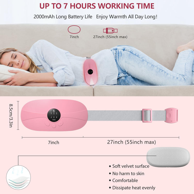 Portable Menstrual Heating Pad, KBCASE Period Cramp Heat Pad with 3 Setting Levels, Fast Heating Pad for Period Pain Relief, Electric Menstrual Belt for Stomach Back Pain Relief Women and Girl (Pink) Pink - BeesActive Australia