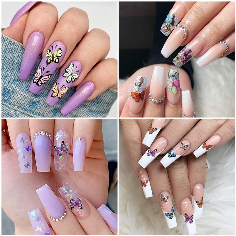 Butterfly Nail Art Stickers Decals Nail Flowers Butterfly Nails Design Accessories Water Transfer Nail Decals Butterflies Nails Supply DIY Manicure Tips Wraps Charms (12 Pcs) - BeesActive Australia