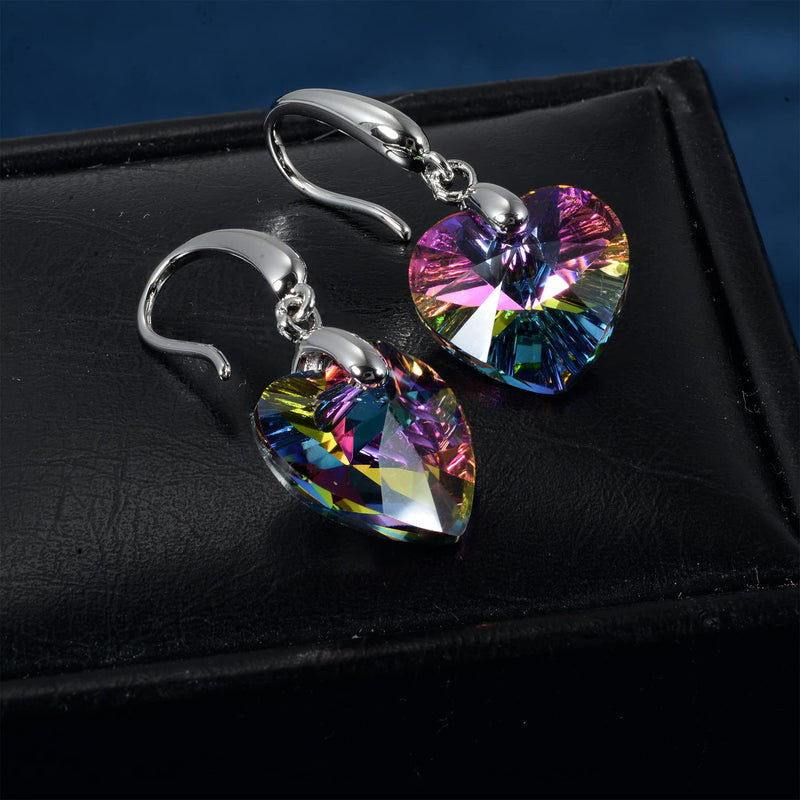 Love Heart Austrian Crystal Earring For Women,14K Gold Plated Hypoallergenic Drop Earrings For Sensitive Ears 1-Silver-Green - BeesActive Australia