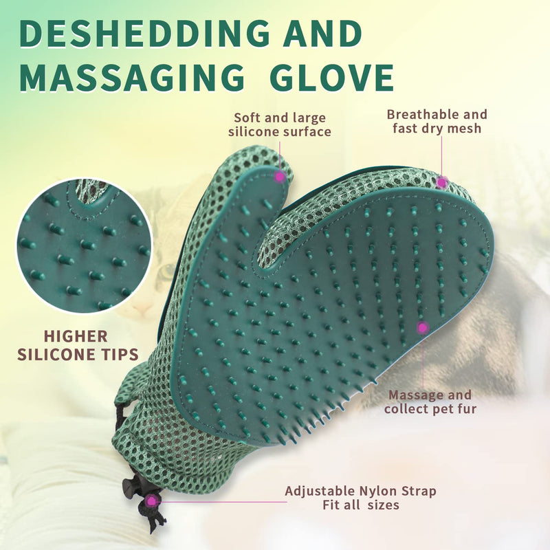 Mollypaws 2 in 1 Cat Hair Glove & Pet Fur Remover Glove, Dog Grooming Glove Brush for Shedding, Massage, Efficient Pet Hair Remover Mitt for Uproot Cleaner Clothes, Couch, Carpet Blue - BeesActive Australia