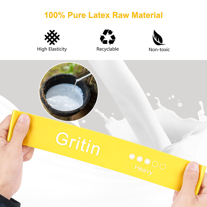 Gritin Resistance Bands, [Set of 5] Skin-Friendly Resistance Fitness Exercise Loop Bands with 5 Different Resistance Levels - Carrying Case Included - Ideal for Home, Gym, Yoga, Training Green - Blue- Yellow - Red - Black - BeesActive Australia