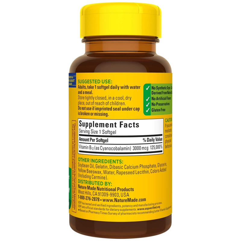 Nature Made Extra Strength Vitamin B12 3000 mcg Softgels, 60 Count for Metabolic Health - BeesActive Australia