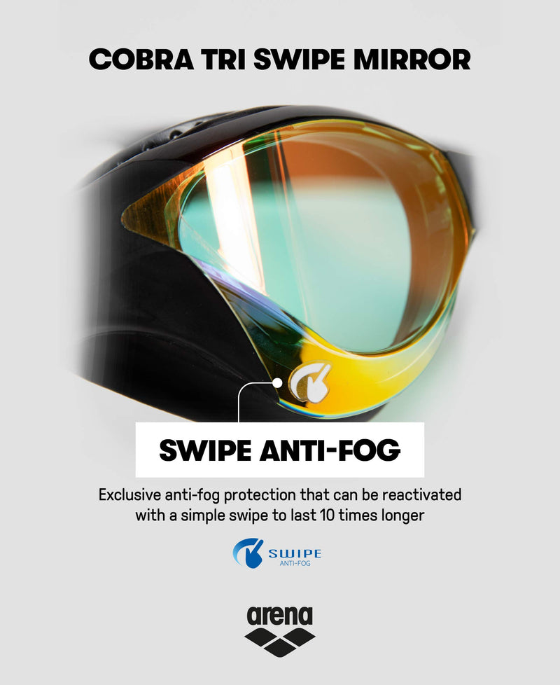 [AUSTRALIA] - Arena Cobra Tri Mirror Triathlon Swim Goggles Yellow Copper / Black Swipe Anti-Fog (NEW) 