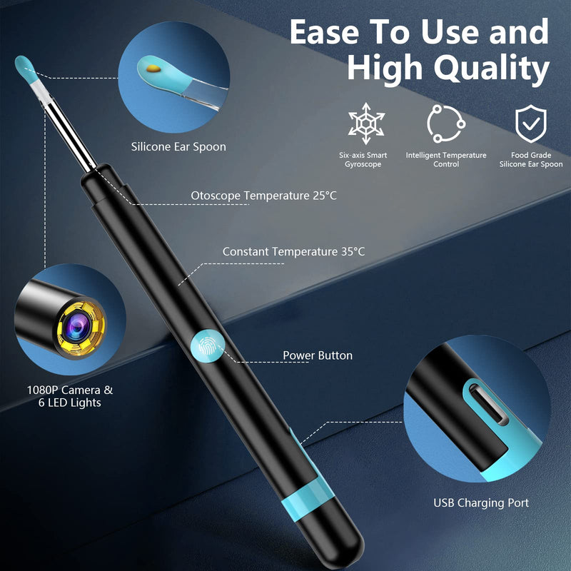 Ear Wax Removal Kit Camera, Upgraded Otoscope Earwax Removal Kit with 7 Massage Functions for Kids Adult Pet, 1080P FHD WiFi Wireless Ear Remover with 6 LED Lights Subitable for Various Smart Devices Black - BeesActive Australia