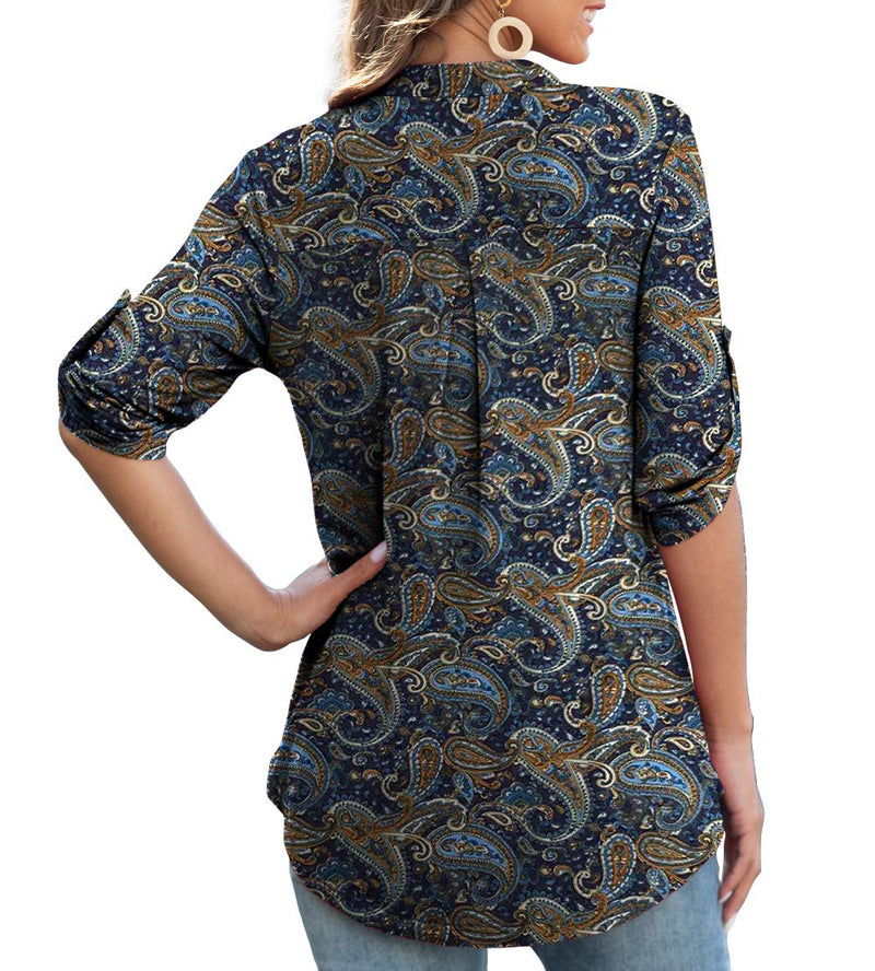 Othyroce Womens Floral Printed Tunic Tops 3/4 Roll Sleeve V Neck Blouses Long Sleeve Shirts for Women 1X 3/4 Sleeve Color_2 - BeesActive Australia