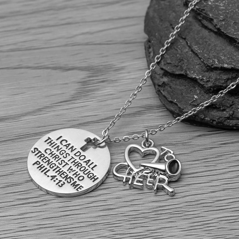 Cheer Christian Necklace, Faith I Can Do All Things Through Christ Who Strengthens Me Phil. 4:13 Pendent, Scripture Jewelry Christian Gifts Verse Bible Gift for Cheerleaders - BeesActive Australia