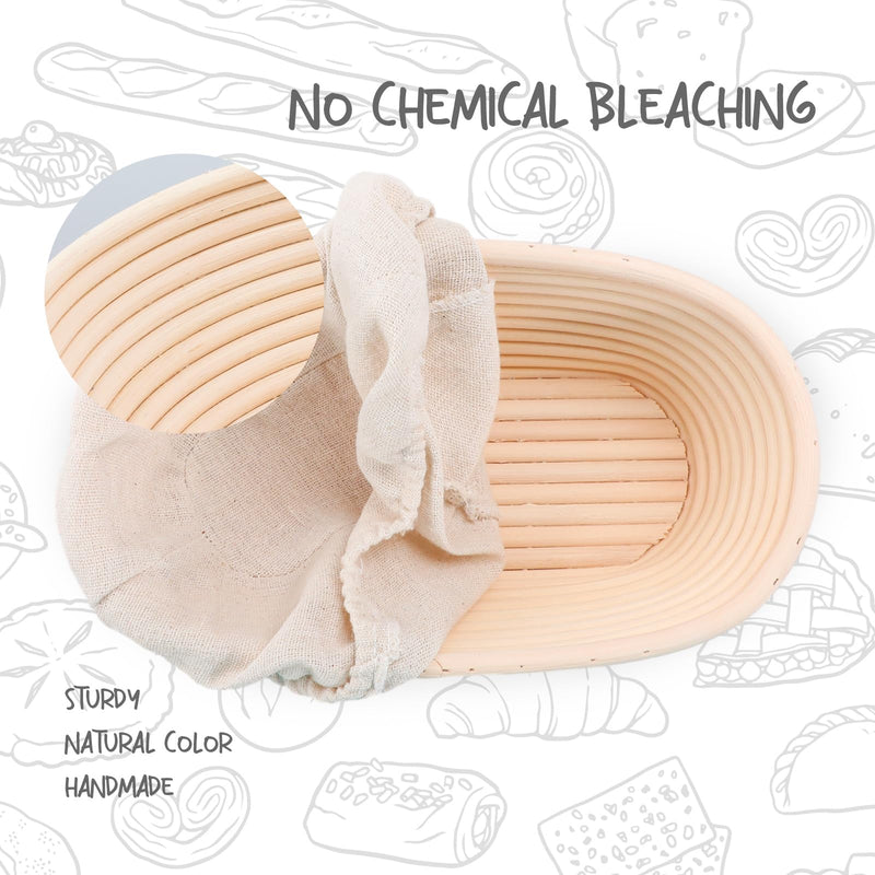 DOYOLLA Bread Proofing Baskets Set of 2 10 inch Oval Shaped Dough Proofing Bowls w/Liners Perfect for Professional & Home Sourdough Bread Baking - BeesActive Australia