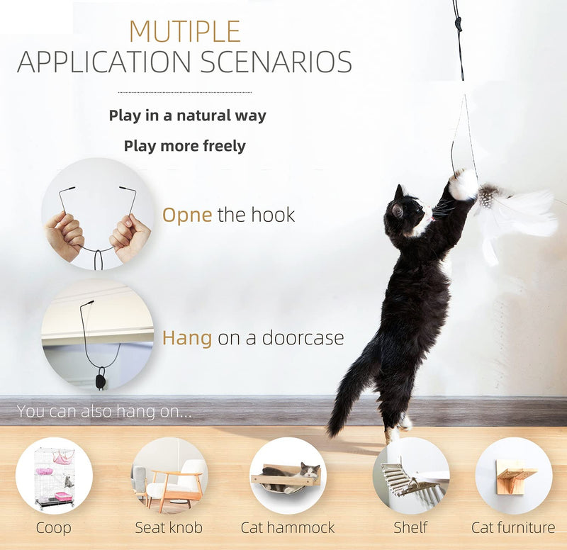 LEKEWPET Retractable cat Feather Toys, 8PCS Feather Replacement with Bell, Interactive Door Hanging Teaser cat Toys for Indoor Cats. Kitten Play Pompom Teaser & Feather Teaser with Bell. 7PCS feathers & catnip mouse - BeesActive Australia