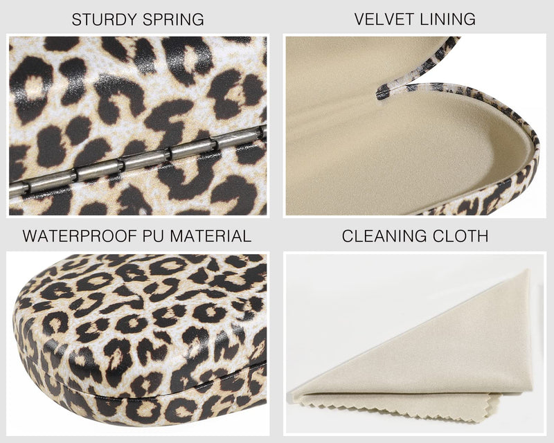 MoKo Hard Shell Eye Glasses Case with Cloth, PU Leather Protective Eyeglasses Cases Storage Organizer Travel for Men Women Leopard - BeesActive Australia