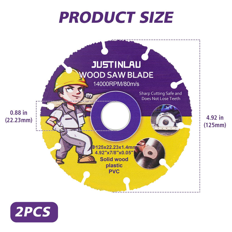 2Pcs Wood Cut Circular Saw Blade, Cutting Disc for Table Saws, Multifunctional Angle Grinder Blades Cutting Saw Blade for Woodworking, Rubber, Tire Cutting (5inch/125mm) 5inch/125mm - BeesActive Australia