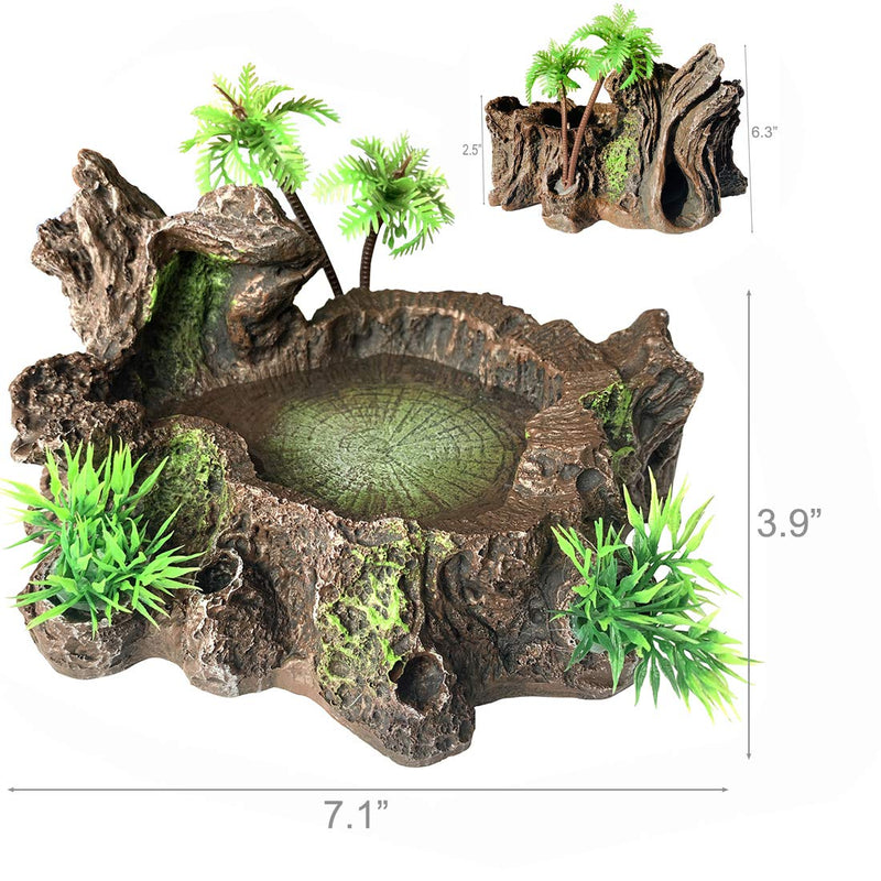PINVNBY Resin Reptile Platform Artificial Tree Trunk Reptile Tank Decor Food Water Dish Bowl for Bearded Dragon,Lizard, Gecko, Water Frog,Snake - BeesActive Australia