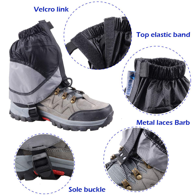TRIWONDER Gaiters Low Gators Lightweight Waterproof Ankle Gaiters for Hiking Walking Backpacking 01 Black & Gray - BeesActive Australia