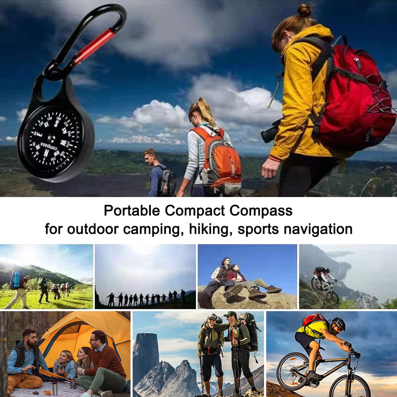 Keychain Survival Compass Portable Hiking Compass with Carabiner Mini Navigation Compass for Outdoor Travelling Camping Hunting Mountaineering Black - BeesActive Australia