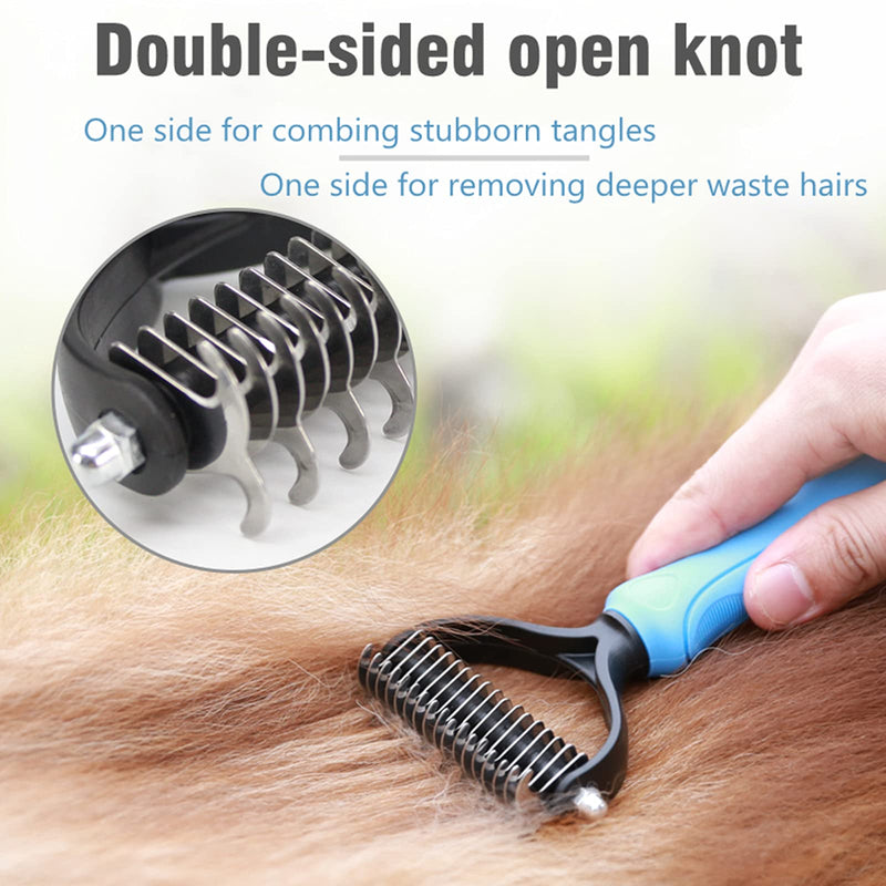 Undercoat Rake for Dogs, Long Tooth Dog Grooming Rake + Deshedding Brush Comb, Dematting Tool Set Pet Beauty Brushes for Grooming Middle Large Dog Longhair Cat Horse, German Shepherd Comb Husky Brush - BeesActive Australia
