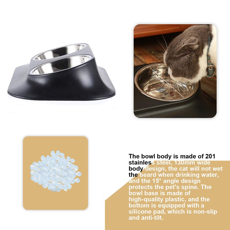 SUOXU Cat Bowls, Protect The Cervical Spine 15° Inclined Double Bowl Cat Food Bowl, Anti-Skid&Anti-Spill Cat Dog Water Bowl, Suitable for Pet Feeding Bowl for Cats and Small Dogs Double bowl set - BeesActive Australia