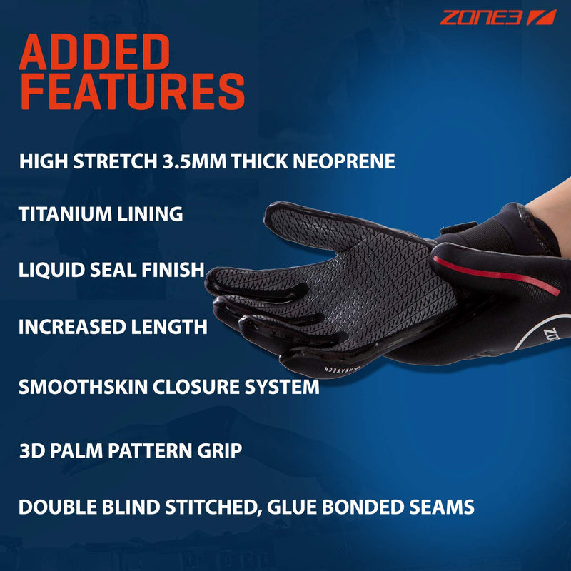 ZONE3 Neoprene Heat-Tech Warmth Swim Gloves Black/Red Large - BeesActive Australia