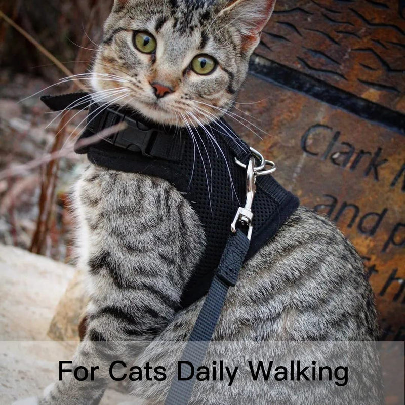 PUPTECK Soft Mesh Cat Vest Harness and Leash Set Puppy Padded Pet Harnesses Escape Proof for Cats Small Dogs Rabbits Bunny X-Large Black - BeesActive Australia