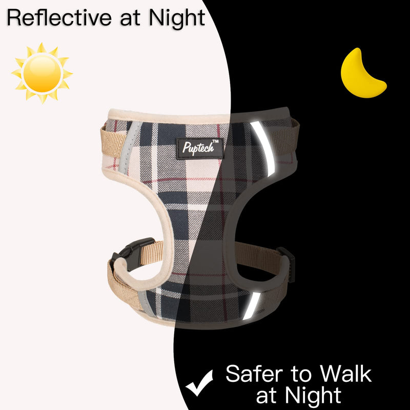 PUPTECK Small Dog Haness and Leash Collar Set Fully Adjustable Puppy Soft Mesh Harness No Pull Reflective Beige - BeesActive Australia
