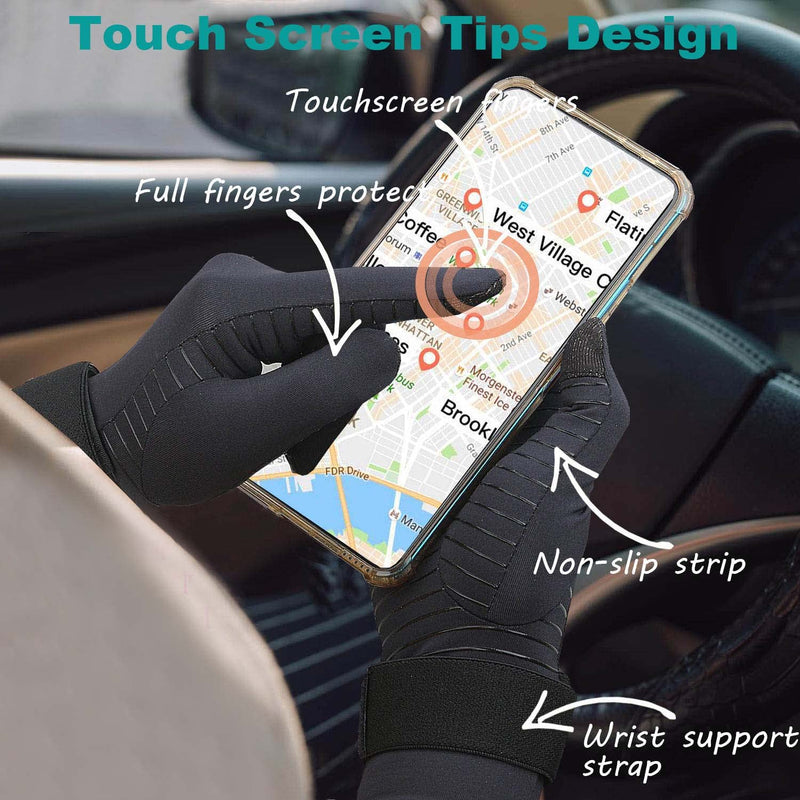 2 Pairs Arthritis Gloves for Women Men, Relieve Hand Pain, Copper Gloves for Carpal Tunnel, Crochet, Open/Full Finger Compression Gloves with Touchscreen Tips & Wrist Strap (Small/Medium) Black- Open Finger(1 Pair)+full Finger(1 Pair) Small-Medium - BeesActive Australia
