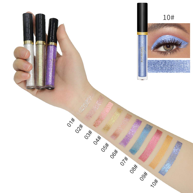 Glitter Liquid Eyeliner, COOSA 10 Colors Waterproof Shimmer Colorful Eyeliners Silver Gold Lasting Sparkling Glitter Eyeshadow (10 PCS) - BeesActive Australia