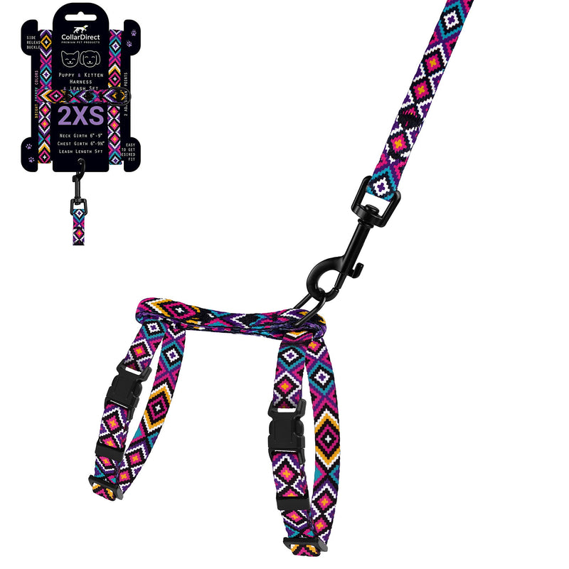 CollarDirect Adjustable Cat Harness and Leash Set for Outdoor Walking Pattern Harnesses for Small Dogs Puppy Tribal Magenta 2XS - BeesActive Australia