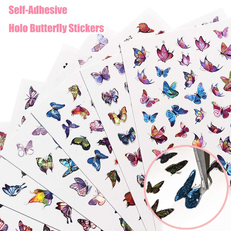 Holographic Butterfly Nail Stickers, 8 Sheets Laser Butterfly Nail Decals with Nail Tweezer Adhesive Nail Art Stickers 3D Nail Decals for Nail Art - BeesActive Australia