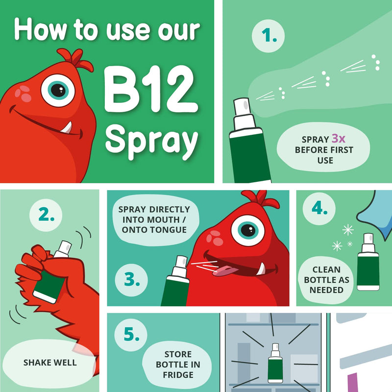 Vitamin B12 for Kids Spray Vegavero� | Natural Cherry Flavour | NO Additives | Children�s B12 Methylcobalamin & Cyanocobalamin | with Natural Xylitol | Over 4 Months Supply | 125 Sprays | Vegan - BeesActive Australia