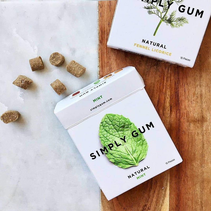 Simply Gum | Peppermint | Pack of Six (90 Pieces Total) | Synthetic Free + Aspartame Free + non GMO - BeesActive Australia
