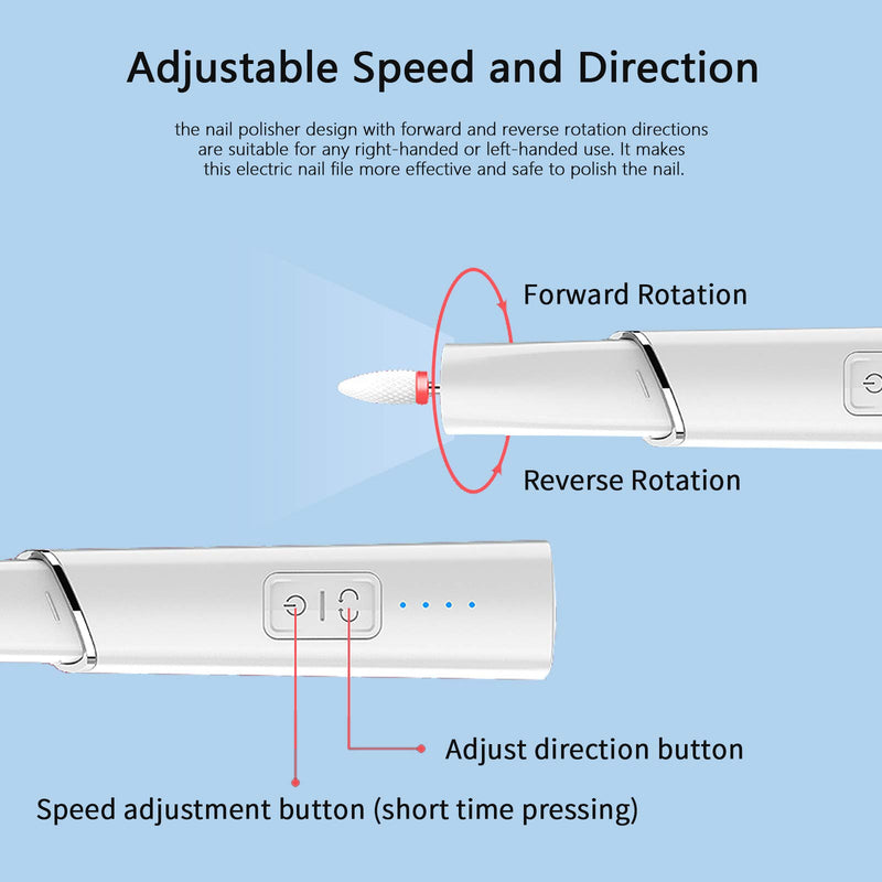 Electric Nail File, Professional Electric Nail Drill Kit with 6 Drill Bits, USB Portable Electric Nail Buffer with 4 Adjustable Speed for Nail Art Beauty Care, Exfoliating, Grinding, Polishing - BeesActive Australia