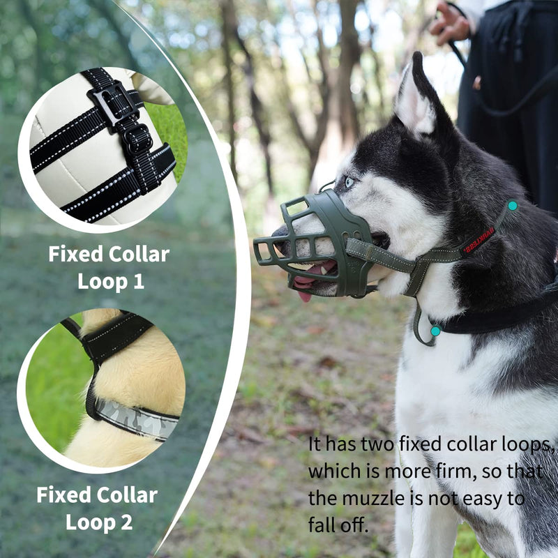 Dog Muzzle, Basket Muzzle for Small Medium Large Dogs, Soft Cage Muzzle for Biting Chewing, Allow Drinking Panting, Muzzle for German Shepherd Pitbull Rottweiler 3 (Snout 9¾-11") Green - BeesActive Australia
