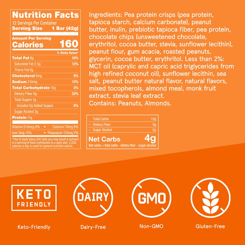 Bulletproof Protein Crisp Bars, Peanut Butter Chocolate Chip, 12 Pack, High Protein, Low Sugar - BeesActive Australia