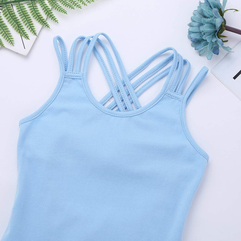 [AUSTRALIA] - ACSUSS Kids Girls Classic Tank Top Leotard Crisscross Back Ballet Gymnastics Dance Bodysuit Costume Athletic Dancewear Sky Blue 10 