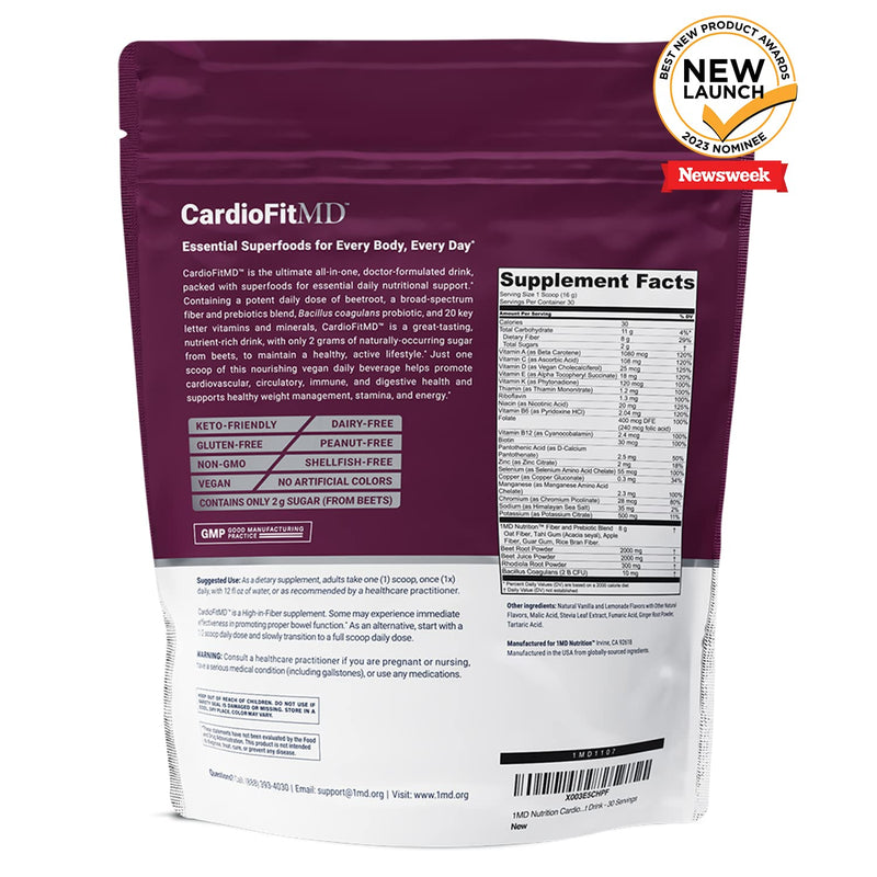 1MD Nutrition CardioFitMD - Vegan Beets Superfood Keto-Friendly Heart Health Powder - Nitric Oxide Supplement - Beet Root Powder for Healthy Blood Pressure & Circulation - High Fiber Drink - 30 Days 1.06 Pound (Pack of 1) - BeesActive Australia