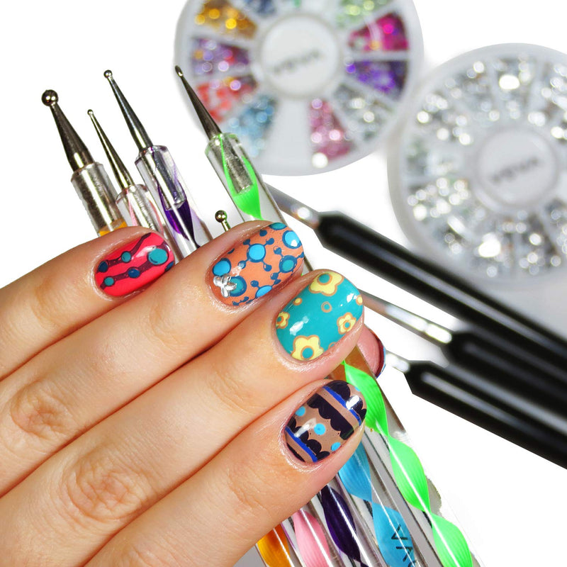 VAGA Mandala Dotting Tools For Nails Premium Quality Professional Nail Kit Of 5 Colorful Double Ended Nail Art Dot And Marbling Tools Accessories With 10 Dot Sizes Packed In A Black Pu Case - BeesActive Australia