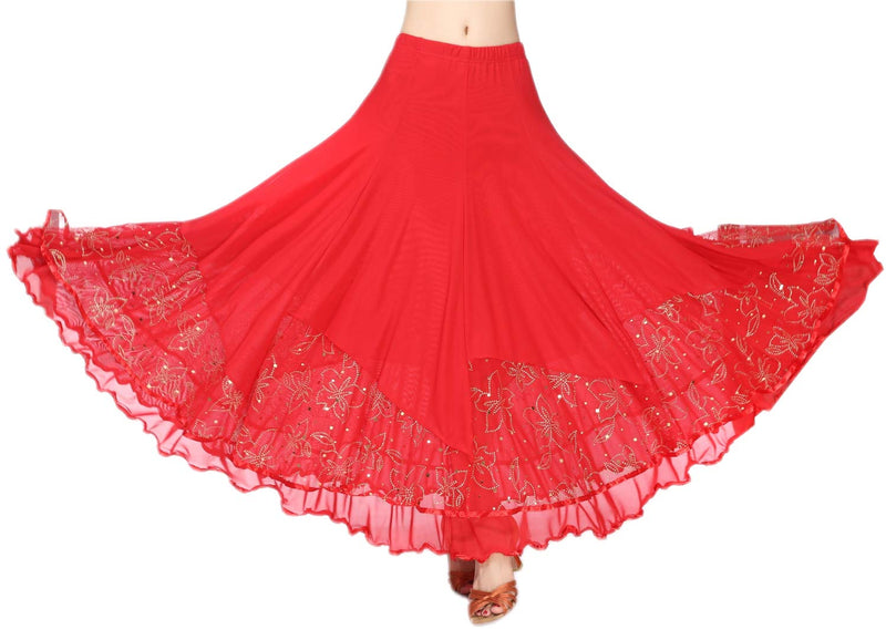 [AUSTRALIA] - CISMARK Elegant Ballroom Dance Latin Dance Party Long Swing Race Skirt for Women Red 