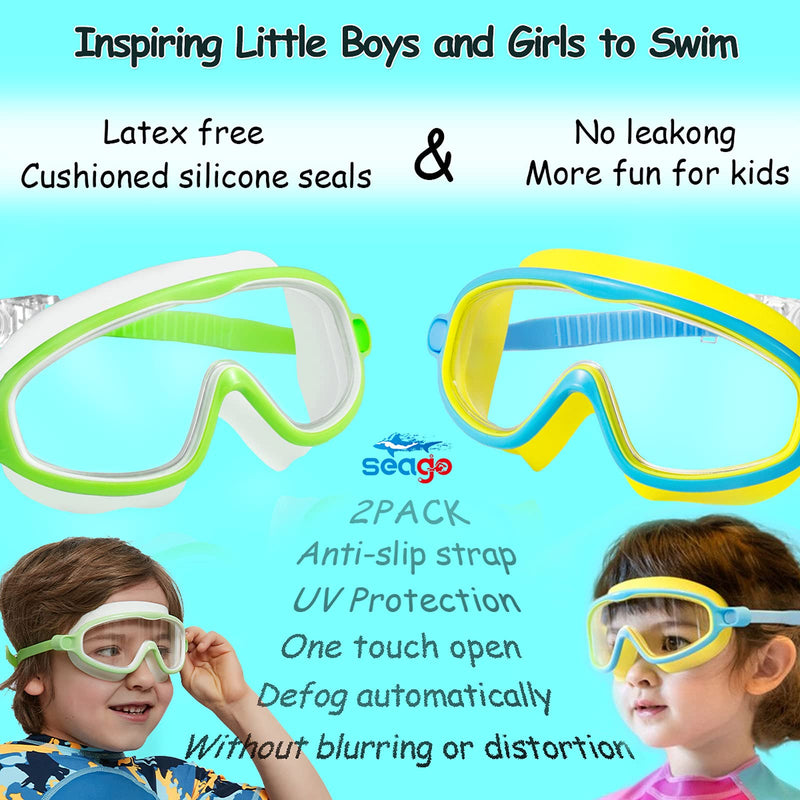 Swim Goggles 2 Pack Anti-Fog Anti-UV Wide View Swimming Goggles for Kids 3-15 Blue & Green - BeesActive Australia
