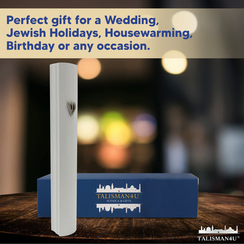 TALISMAN4U White Aluminum Mezuzah with Scroll 3D Metal Shin Classic Mezuzah Case for Door Israel Judaica Gift (12 cm / 5 inch) 12 cm / 5 inch - BeesActive Australia