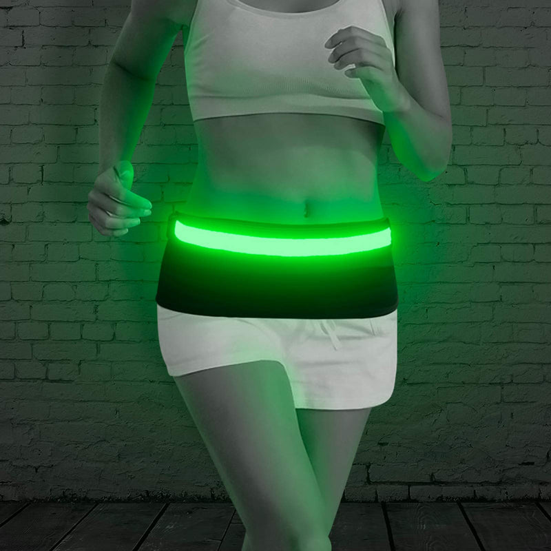 BSEEN LED Running Waist Belt - USB Rechargeable Reflective Glowing LED Waistband, Flashing Safety Light Belt for Runners, Joggers, Walkers, Pet Owners, Cyclists Green - BeesActive Australia