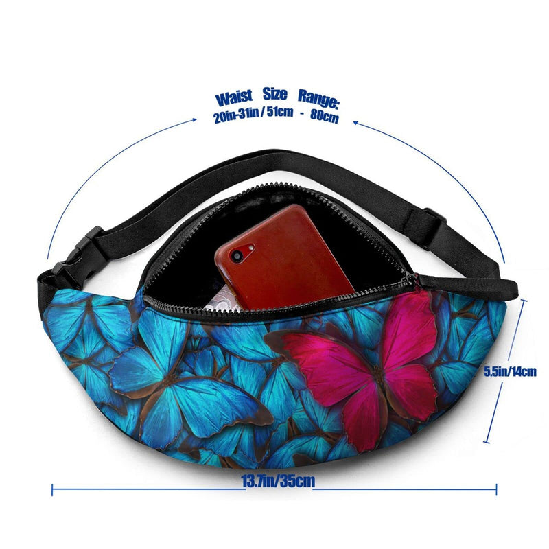 Watercolorful Butterfies Fanny Pack For Men Women,With Adjustable Zipper Lightweight Strap Waist Pack For Casual Running Hiking Watercolorful Butterfies - BeesActive Australia