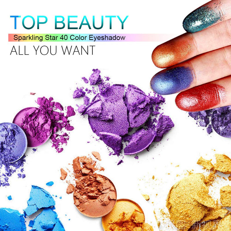 Top Beauty 40 Bright Colors Eyeshadow Palette, Matte and Shimmer Blending Eye Shadow Glitter Metallic Waterproof Smooth Powder Natural Brilliant Artist Eye Makeup Palettes - BeesActive Australia