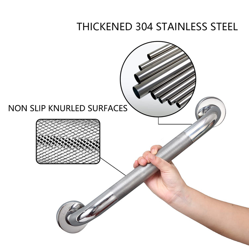 12inch Anti Slip Shower Grab Bar Handle, Chrome Stainless Steel Bathroom Grab Bar, Knurled Bathroom Balance Bar,Safety Hand Rail Support,Handicap Elderly Senior Assist Bath Handle 12 Inch (Pack of 1) Silver Knurled (304) - BeesActive Australia