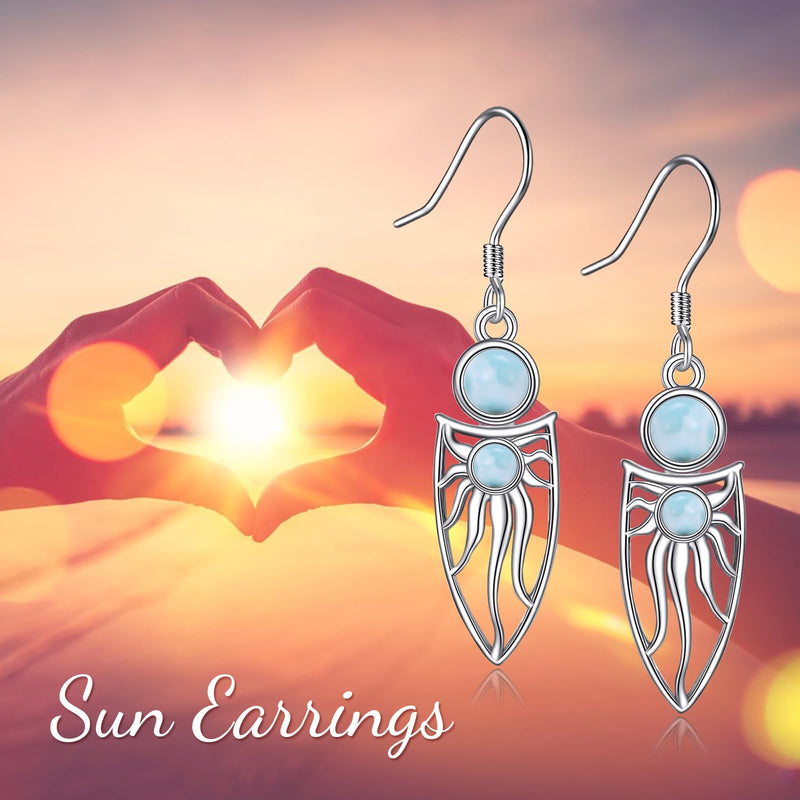 Larimar Dangle Earrings Sterling Silver Bohemia Sun Teardrop Leverback Earrings Earrings Jewelry Gifts for Women Girls - BeesActive Australia