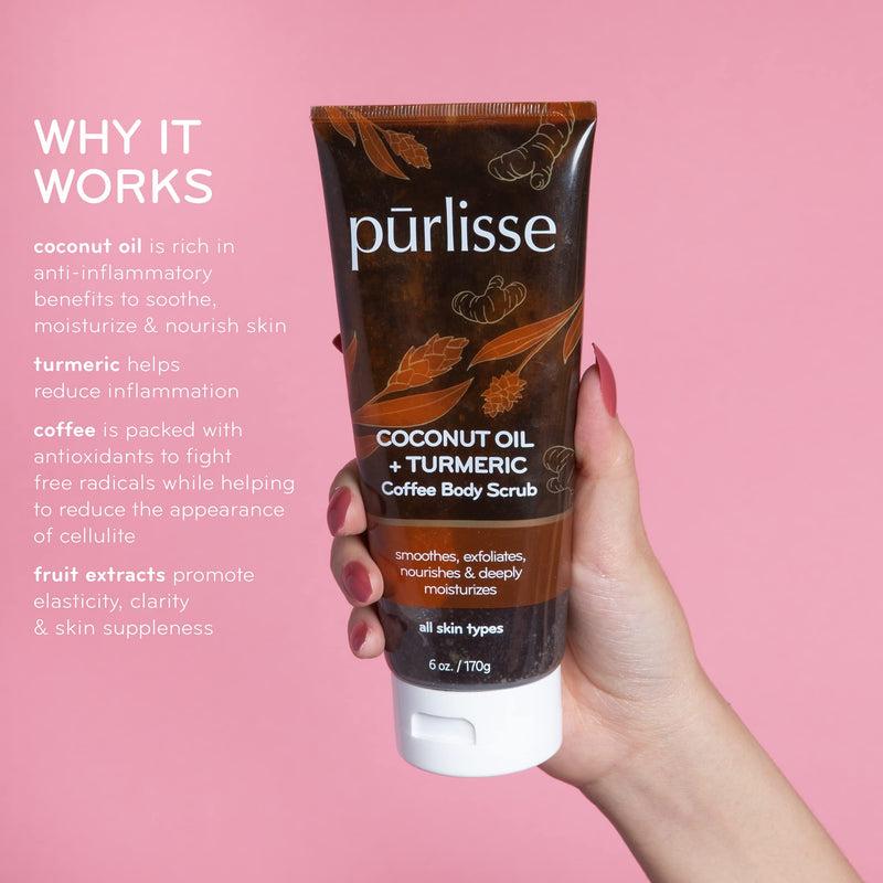 purlisse Coconut Oil Coffee + Turmeric Coffee Body Scrub: Cruelty-free & clean, Paraben & Sulfate-free, Gentle exfoliant, Anti-inflammatory |6oz - BeesActive Australia
