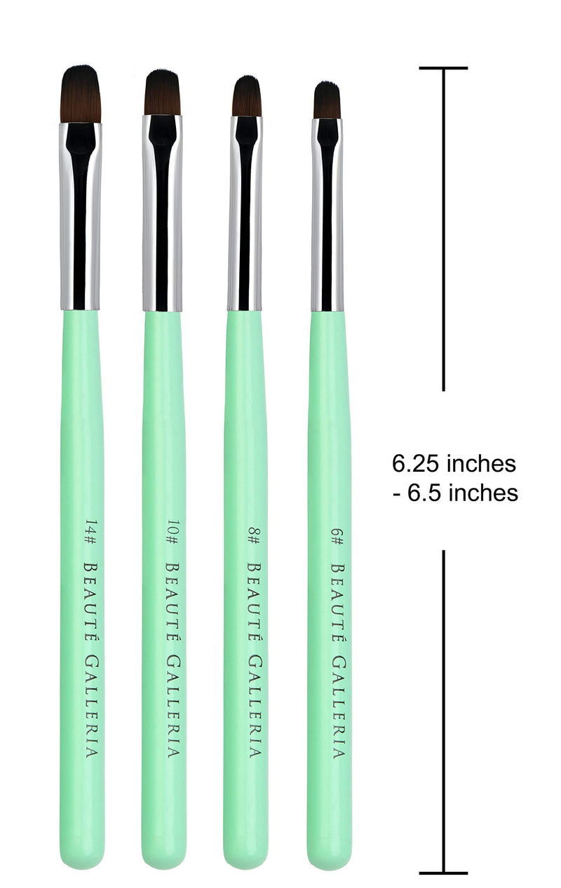 Beaute Galleria 4 Pieces Gel Nail Brush Set (Size 6, 8, 10, 14) for Gel Nail Extensions, UV Builder, Nail Tips Builder, Polygel Nails, Gel Sculpting, Nylon Hair Nail Art Painting Pen - BeesActive Australia