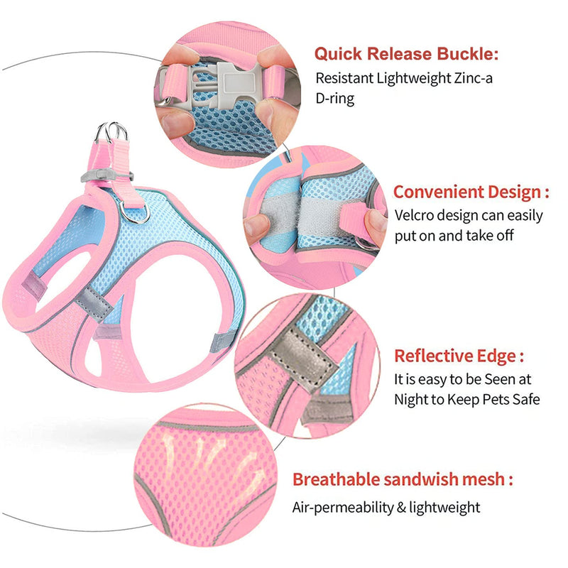 LMOBXEVL Dog Harness,Puppy Harness and Leash Set for Walking Escape Proof,Comfortable Air Mesh Dog Vest Harness with Reflective Strip, Step-in Outdoor Pet Vest for Dog Breeds XX-Small (Pack of 1) Pink/Blue - BeesActive Australia