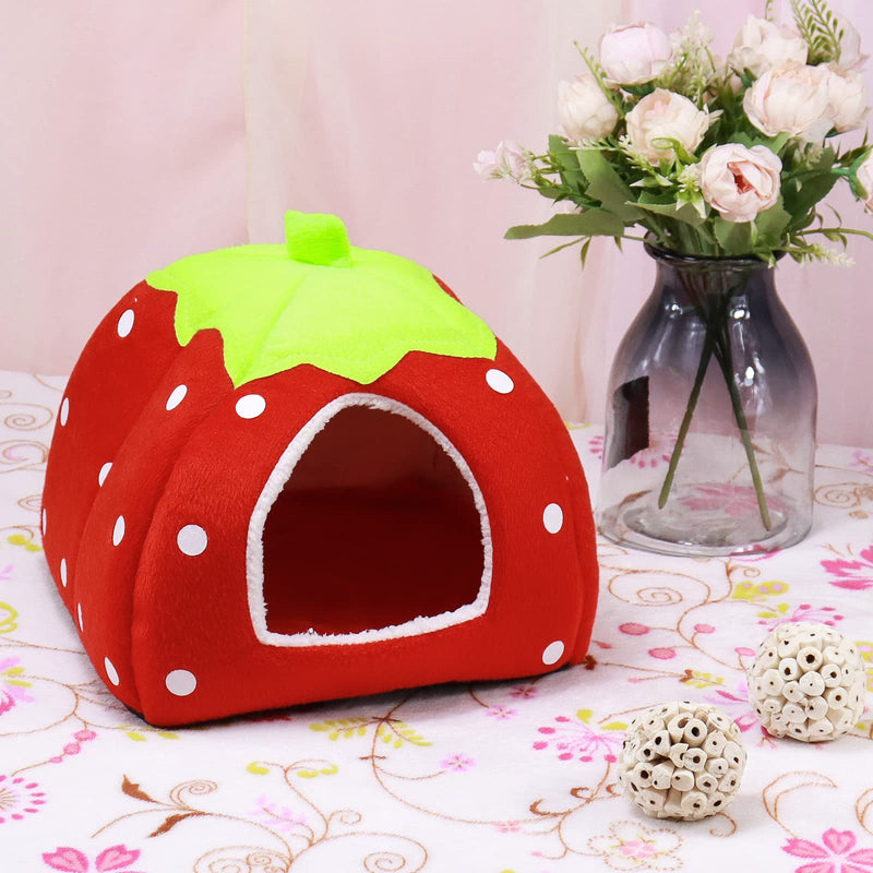 Guinea Pig Bed Rabbit Hideout Warm Fleece Cuddle Cup Washable Winter Sleeping House for Small Pet/Ferret/Chinchilla/Bunny Strawberry Style - BeesActive Australia